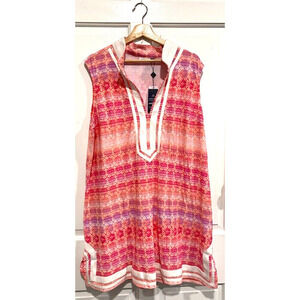 Cabana Life- Napa Sleeveless Tunic Dress 50+UV ,Pocket, pink & white women's 3X